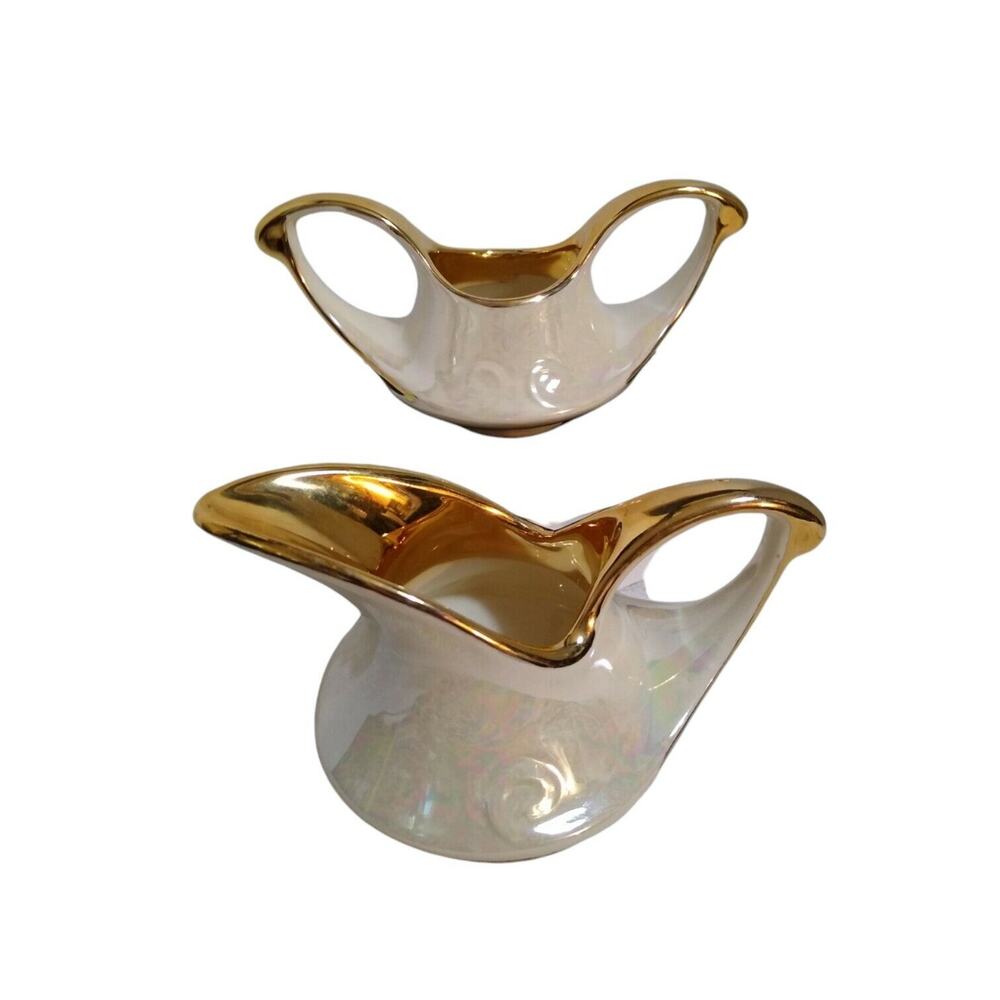 Pearl China Vintage MCM Creamy White/Gold Large Sugar Creamer Set